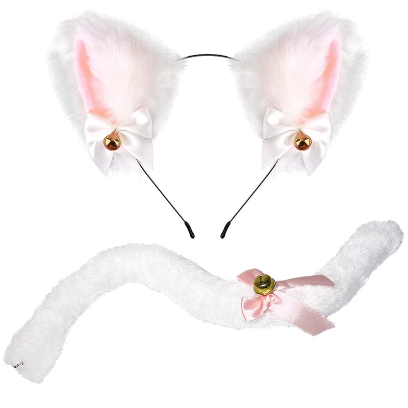 Funcredible White Cat Ears and Tail - Furry Cat Costume - Kitten Anime Neko Ears - Cat Halloween Costumes for Woman Girls Adult Kids - Image 1