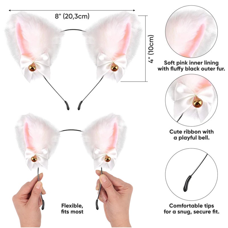 Funcredible White Cat Ears and Tail - Furry Cat Costume - Kitten Anime Neko Ears - Cat Halloween Costumes for Woman Girls Adult Kids - Image 2