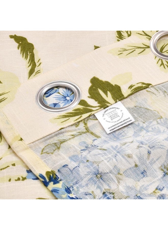 THE LINEN COMPANY Cotton Linen Solid Sheer Curtain Set with Eyelet Rings Non Blackout Door Curtain 1 Piece Floral Heaven Blue 4.5ft x 7ft, Grommet Curtains - Image 2