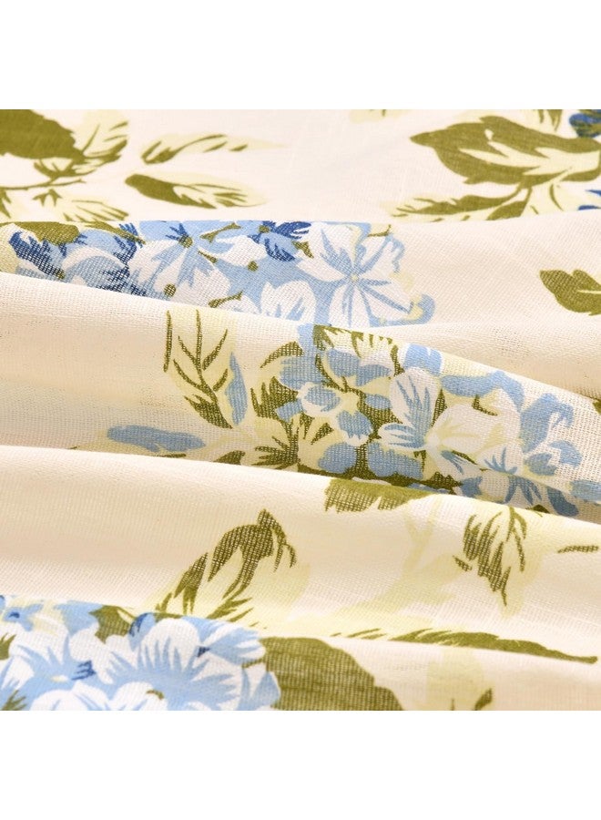 THE LINEN COMPANY Cotton Linen Solid Sheer Curtain Set with Eyelet Rings Non Blackout Door Curtain 1 Piece Floral Heaven Blue 4.5ft x 7ft, Grommet Curtains - Image 3