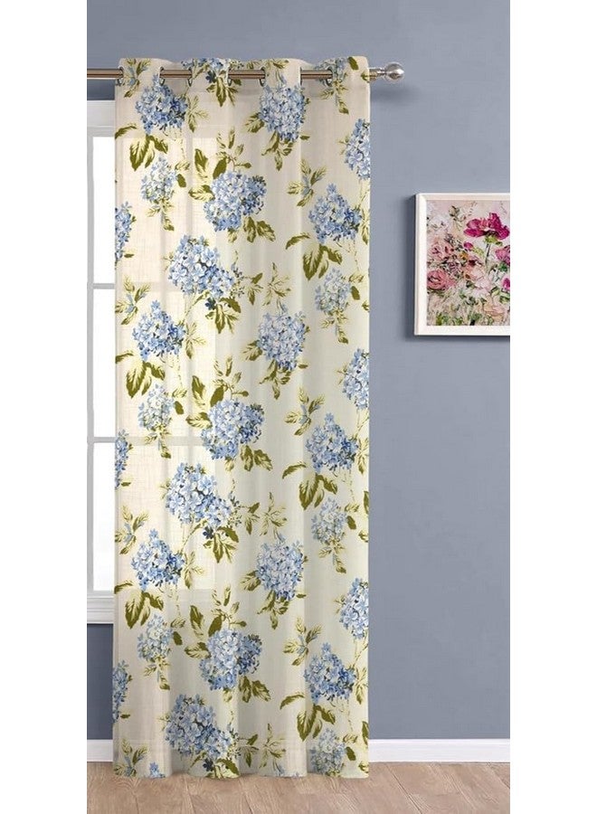 THE LINEN COMPANY Cotton Linen Solid Sheer Curtain Set with Eyelet Rings Non Blackout Door Curtain 1 Piece Floral Heaven Blue 4.5ft x 7ft, Grommet Curtains - Image 1