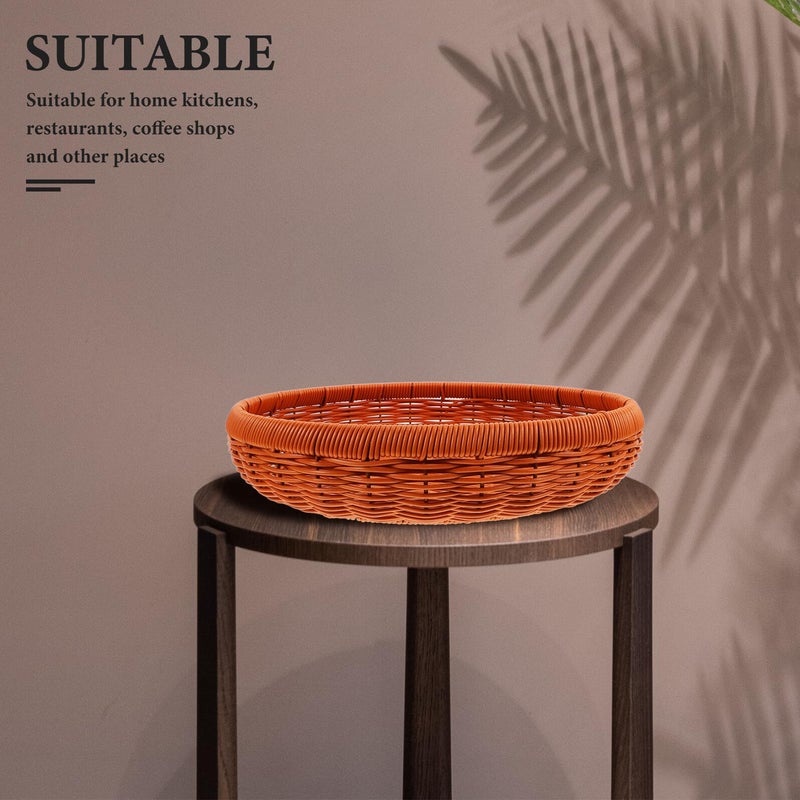 Rustic Round Rattan Bread Basket 30x7cm Kitchen Fruit Snack Serving Storage Tray - Image 5