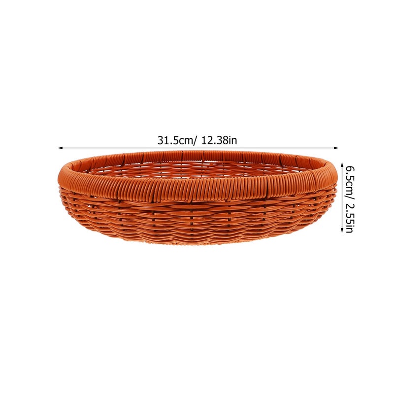 Rustic Round Rattan Bread Basket 30x7cm Kitchen Fruit Snack Serving Storage Tray - Image 3