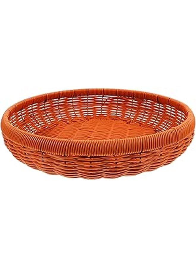 Rustic Round Rattan Bread Basket 30x7cm Kitchen Fruit Snack Serving Storage Tray - Image 1
