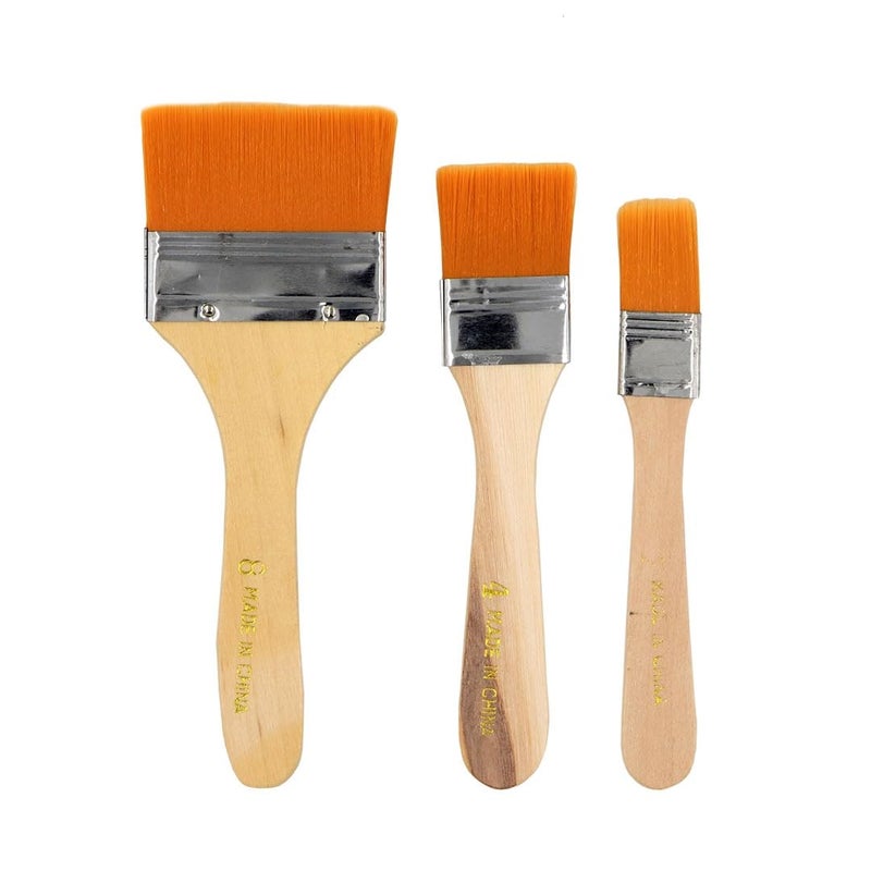 VINTAGER Synthetic Flat Paint Brush Set of 3 Pcs 55mm 30mm 20mm Wood Handle Paint Brush for Acrylic Watercolor and Gauche Paints