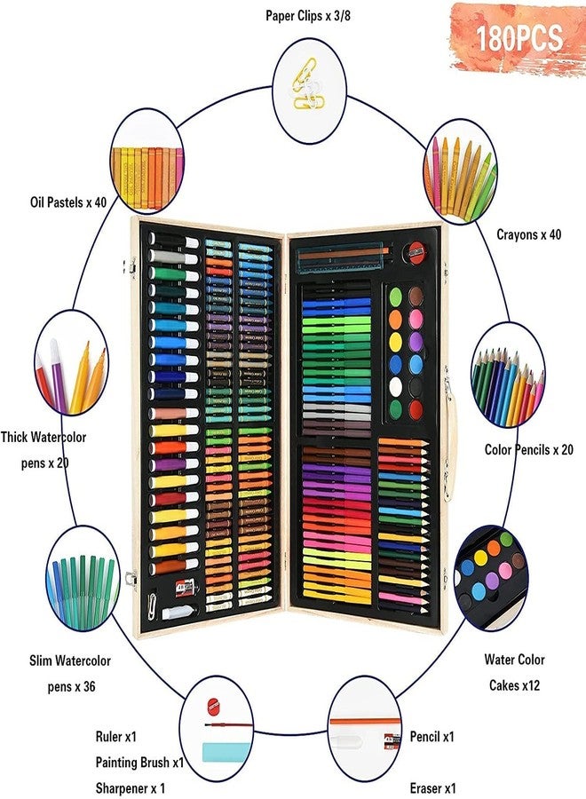 Shuban Art Set 180 Piece Deluxe Painting Drawing Kit with Oil Pastels Crayons Colored Pencils Acrylic Paint Mega Supplies for Gifting Birthday Kids Girls Boys - Image 3