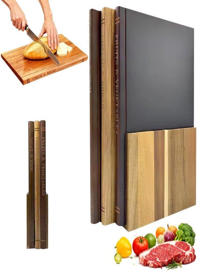 MACTANO Book Cutting Board Set, Wooden Kitchen Book Shaped Cutting Board with Stand - Image 1