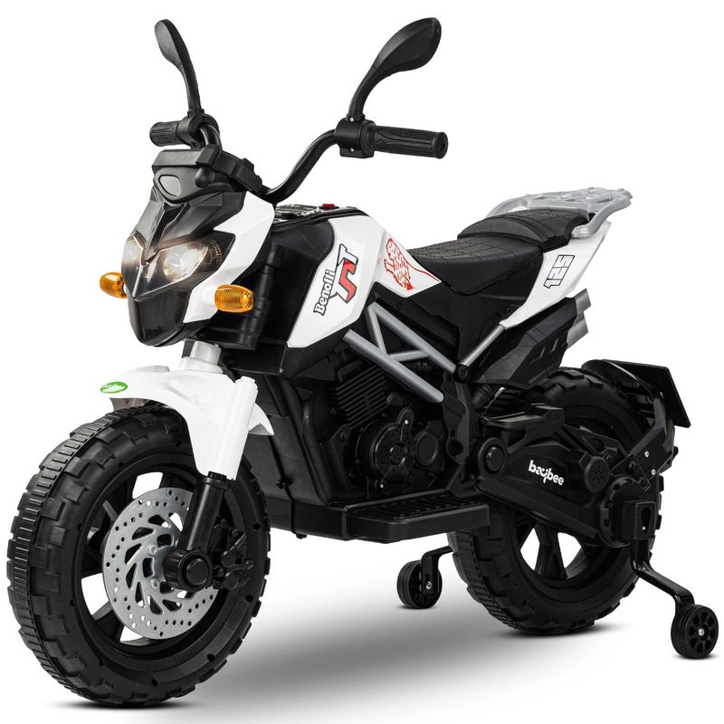 Baybee Benolli Battery Operated Electric Bike, Ride on Baby Bike with Led Lights, Music & USB | Kids Baby Electric Bike | Battery Operated Bike for Kids to Drive 2 to 8 Years Boys (White)