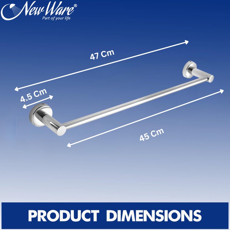 New Ware® CP Brass Wall Mount Towel Rod-Bar for Bathroom| Cloth Drying Hanger-Rail for Kitchen| 45cm Single Arm Towel Bar with Fittings for Home & Bathroom Accessories (18 Inch Round) - Image 2