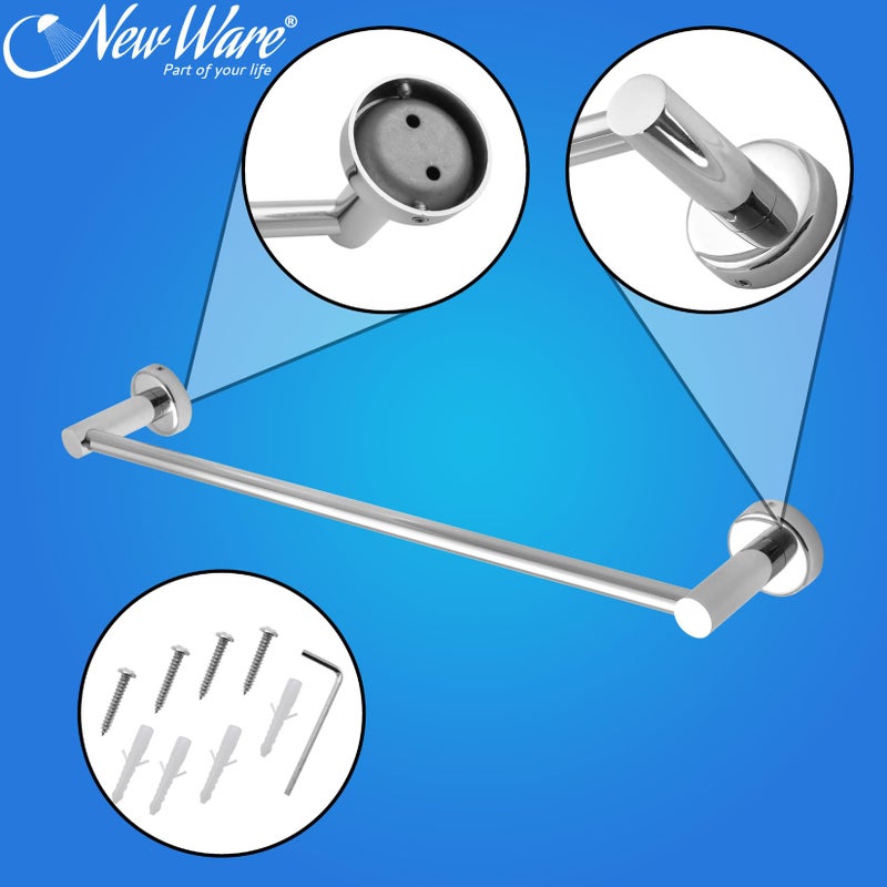 New Ware® CP Brass Wall Mount Towel Rod-Bar for Bathroom| Cloth Drying Hanger-Rail for Kitchen| 45cm Single Arm Towel Bar with Fittings for Home & Bathroom Accessories (18 Inch Round) - Image 3