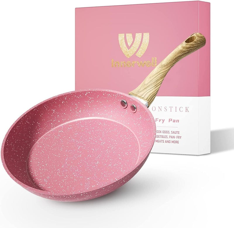 Innerwell NonStick Frying Pan 28 cm Induction Frying Pans Professional NonStick Granite Coating Ceramic Tortilla Frying Pan PFOAFree NonToxic OvenSafe DishwasherSafe Pink