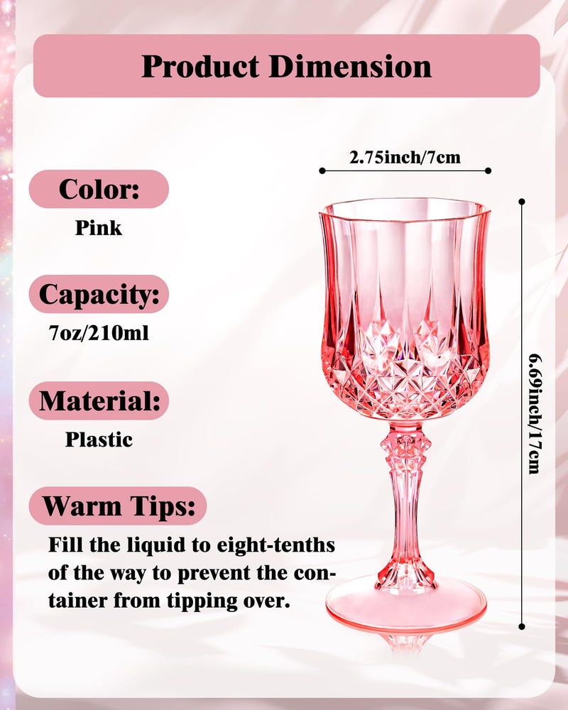 Ciaell 24PCS Pink Plastic Wine Glasses - 7 Oz Plastic Goblets for Party - Pink Vintage Drinking Glasses - Disposable Water Goblets Set for Wedding, Bar, Wine, Cocktail, Whiskey - Image 2