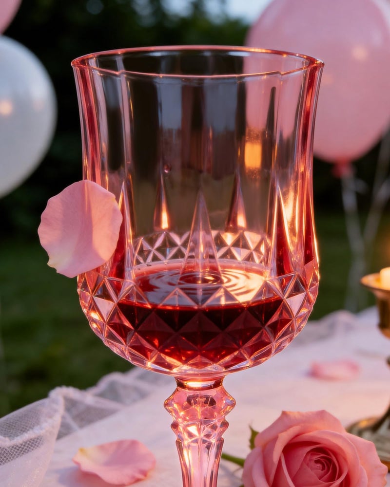 Ciaell 24PCS Pink Plastic Wine Glasses - 7 Oz Plastic Goblets for Party - Pink Vintage Drinking Glasses - Disposable Water Goblets Set for Wedding, Bar, Wine, Cocktail, Whiskey - Image 3