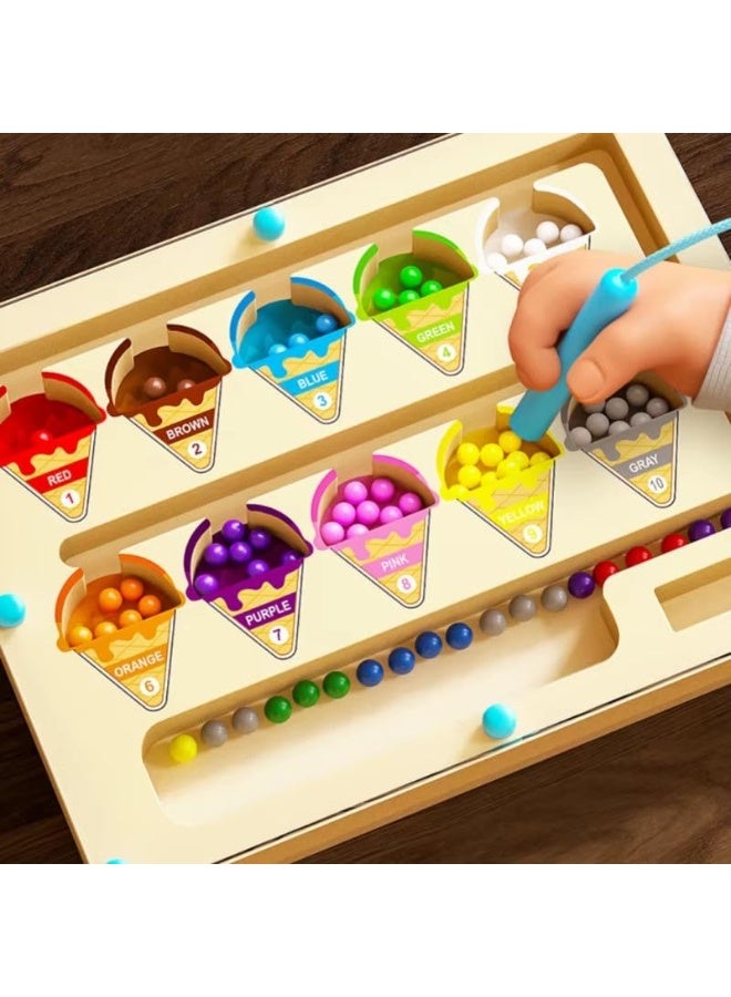Capstro Wooden Magnetic Bead Maze Board – Kids Color Sorting & Counting Puzzle with Magnetic Pen, Ice Cream Theme | Montessori Learning Toy for Focus & Coordination – Ice Cream Magnetic Bead Maze - Image 2