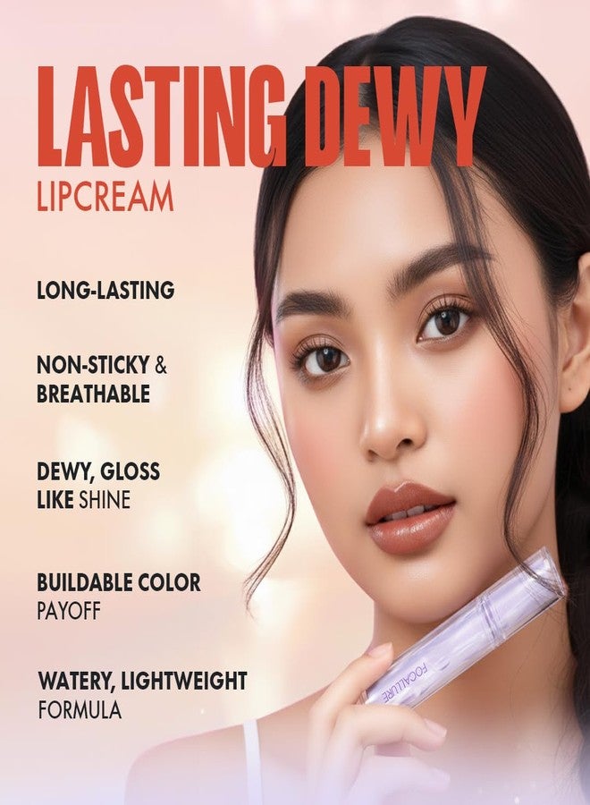 Focallure Lasting Dewy Lipcream-NU01, Lightweight Gloss, Watery Formula, Moisturized with a Dewy Finish, Effortless and Comfortable, High Pigment and Long Wear, 2gm - Image 2
