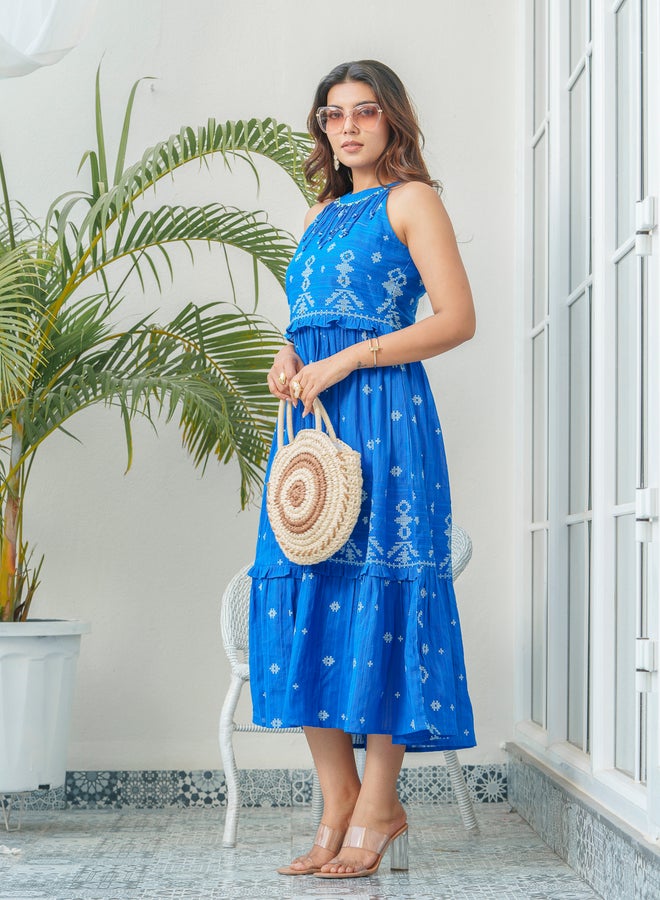 دي دبليو فستان ميدي بدون أكمام بتصميم - مزين بطبعة - Image 4