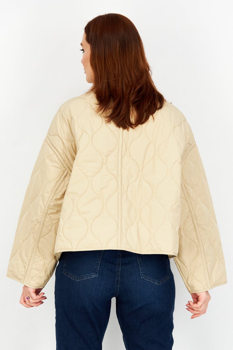 NA-KD قميص جاكيت نسائي سادة، بيج - Image 3