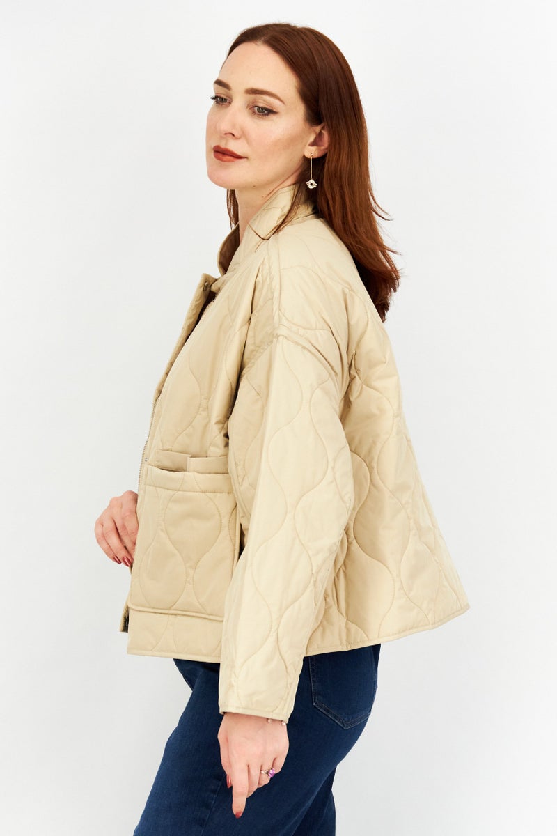 NA-KD قميص جاكيت نسائي سادة، بيج - Image 2