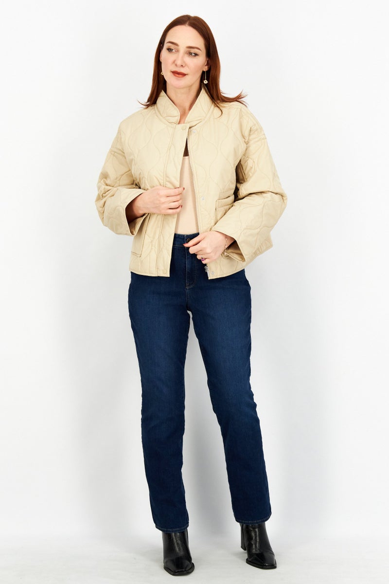 NA-KD قميص جاكيت نسائي سادة، بيج - Image 4