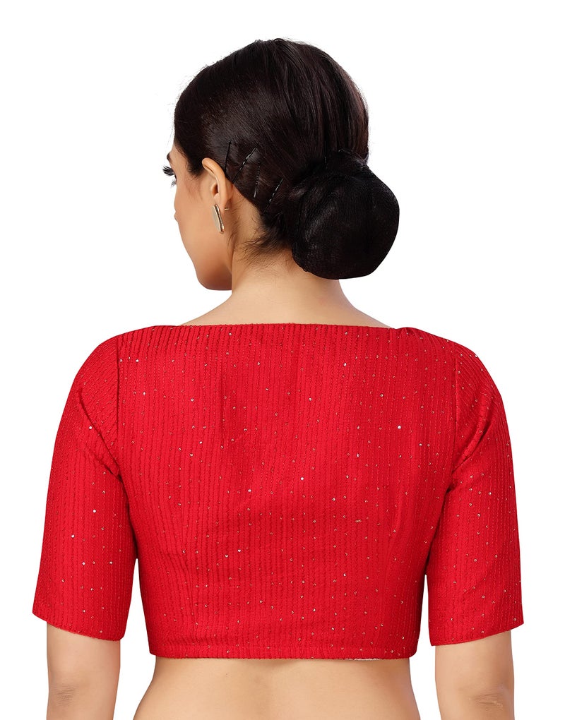 Studio Shringaar Women's Readymade Polyester Elbow Length Sleeves Saree Blouse with Mirror Work (Red,40) - Image 2