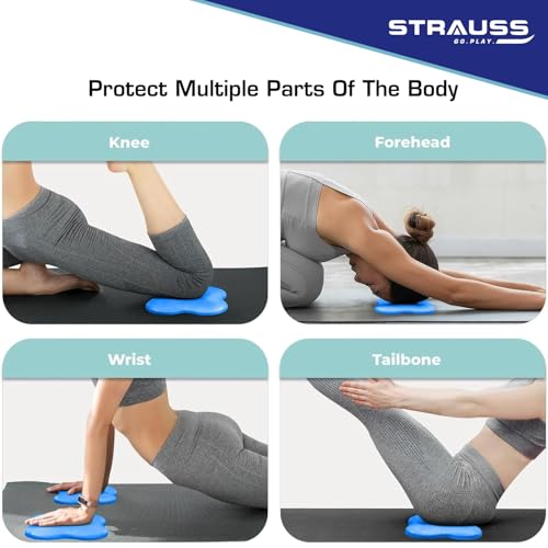 Strauss Yoga Knee & Elbow Cushion Pad | Support for Knees,Hands,Wrists,Elbows | Ideal For Planks,Push-ups,Yoga,Meditation,Pilates & Workout| Padding for Joint Protection and Stability |Set of 2,(Blue) - Image 3