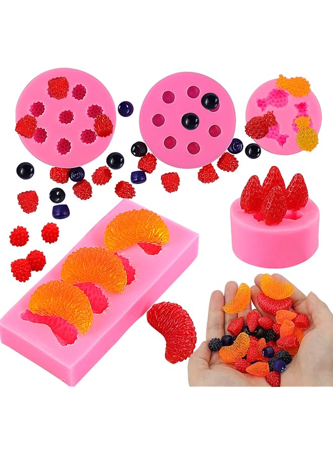 S-TOP 5Pcs Fruit Shaped Jelly Molds, 3D Mini Pineapple Strawberry Orange Blueberry Mulberry Candle Silicone Fruit Mold for Cupcake Decorating, Soap, Chocolate - Image 1
