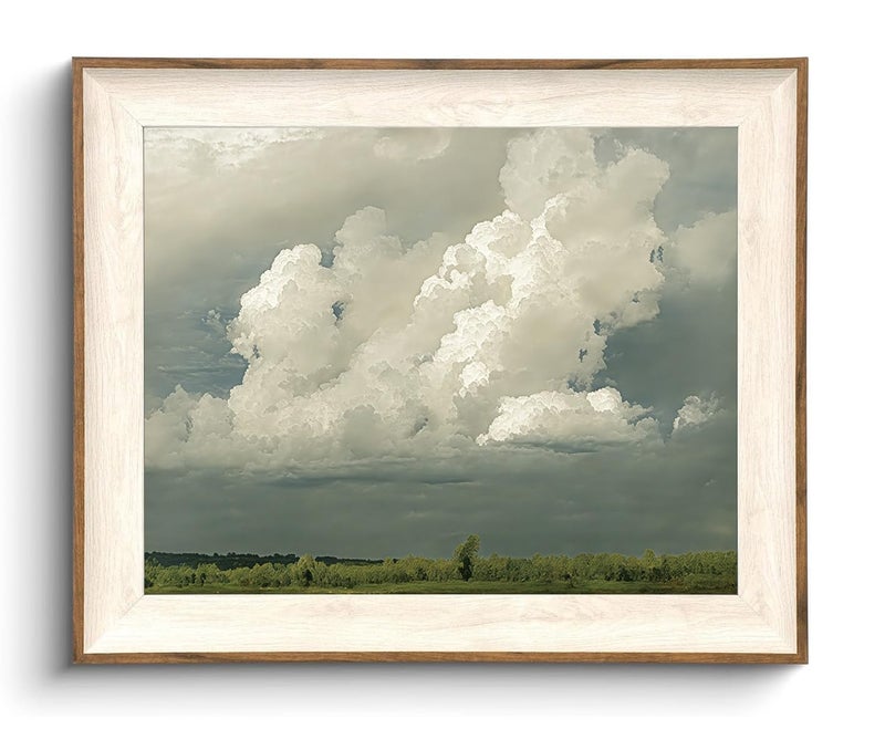 KISSFOX Framed Wall Art Vintage Wall Decor Landscape Canvas Art Cloud Pictures Forest Paintings Rustic Artwork For Living Room Bedroom Bathroom Kitchen - Image 1