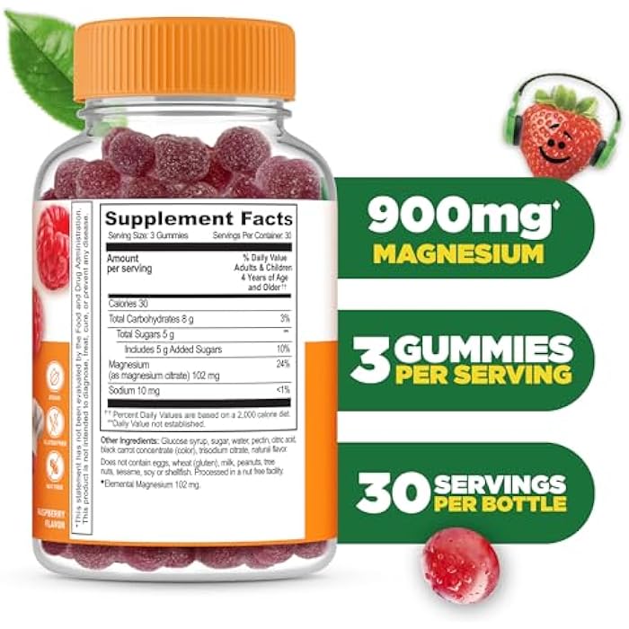 Lifeable Magnesium Gummies for Kids | 900mg Magnesium Citrate | Great Tasting Kids Magnesium Supplement | Gluten Free Muscle Support and Stress Relief Chewable | 90 Gummies - Image 2