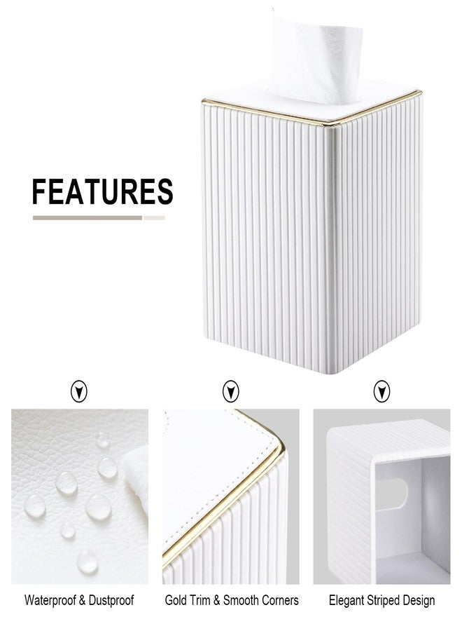 KINGFOM Tissue Box Cover, PU Leather Square Tissue Box Holder for Kleenexs with Magnetic Bottom Cover for Facial Tissues/Napkins, Office & Living Room Decor Box White - Image 4