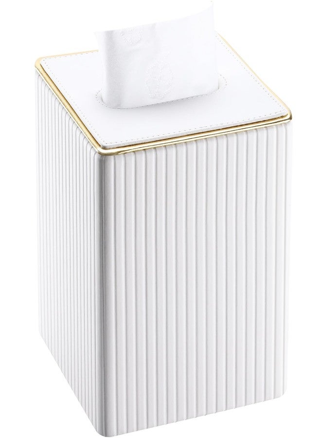 KINGFOM Tissue Box Cover, PU Leather Square Tissue Box Holder for Kleenexs with Magnetic Bottom Cover for Facial Tissues/Napkins, Office & Living Room Decor Box White - Image 1