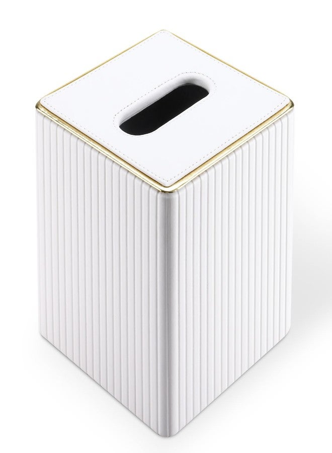 KINGFOM Tissue Box Cover, PU Leather Square Tissue Box Holder for Kleenexs with Magnetic Bottom Cover for Facial Tissues/Napkins, Office & Living Room Decor Box White - Image 2
