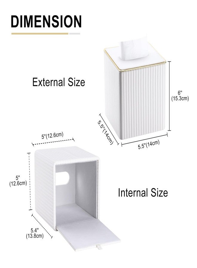 KINGFOM Tissue Box Cover, PU Leather Square Tissue Box Holder for Kleenexs with Magnetic Bottom Cover for Facial Tissues/Napkins, Office & Living Room Decor Box White - Image 3