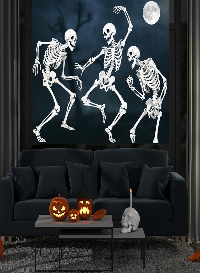 وولاين ملصقات نوافذ كبيرة جدًا من Whaline بتصميم هيكل عظمي راقص، قابلة لإعادة الاستخدام، مثالية لتزيين المنزل أو المكتب أو المدرسة في موسم الأعياد المخيف. 3 أوراق - Image 3