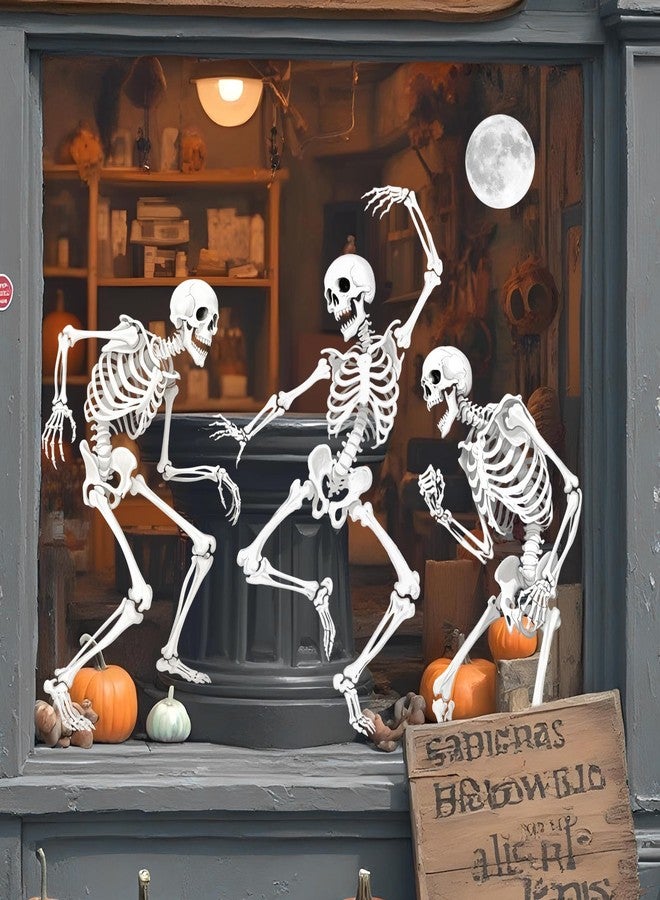 وولاين ملصقات نوافذ كبيرة جدًا من Whaline بتصميم هيكل عظمي راقص، قابلة لإعادة الاستخدام، مثالية لتزيين المنزل أو المكتب أو المدرسة في موسم الأعياد المخيف. 3 أوراق - Image 2