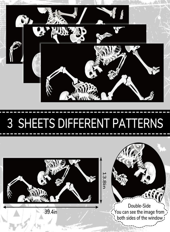 وولاين ملصقات نوافذ كبيرة جدًا من Whaline بتصميم هيكل عظمي راقص، قابلة لإعادة الاستخدام، مثالية لتزيين المنزل أو المكتب أو المدرسة في موسم الأعياد المخيف. 3 أوراق - Image 4