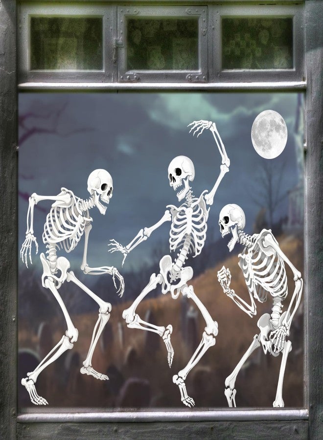 وولاين ملصقات نوافذ كبيرة جدًا من Whaline بتصميم هيكل عظمي راقص، قابلة لإعادة الاستخدام، مثالية لتزيين المنزل أو المكتب أو المدرسة في موسم الأعياد المخيف. 3 أوراق - Image 5