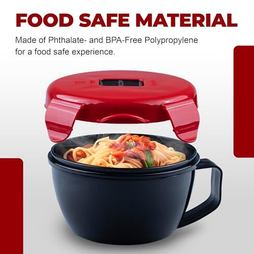 MATICAN Microwave Soup Bowl with Lid, Soup Mug with Lid, Microwave Containers for Ramen Noodles, Soup, Beverages, 31.11 Ounces, Red, Black - Image 3