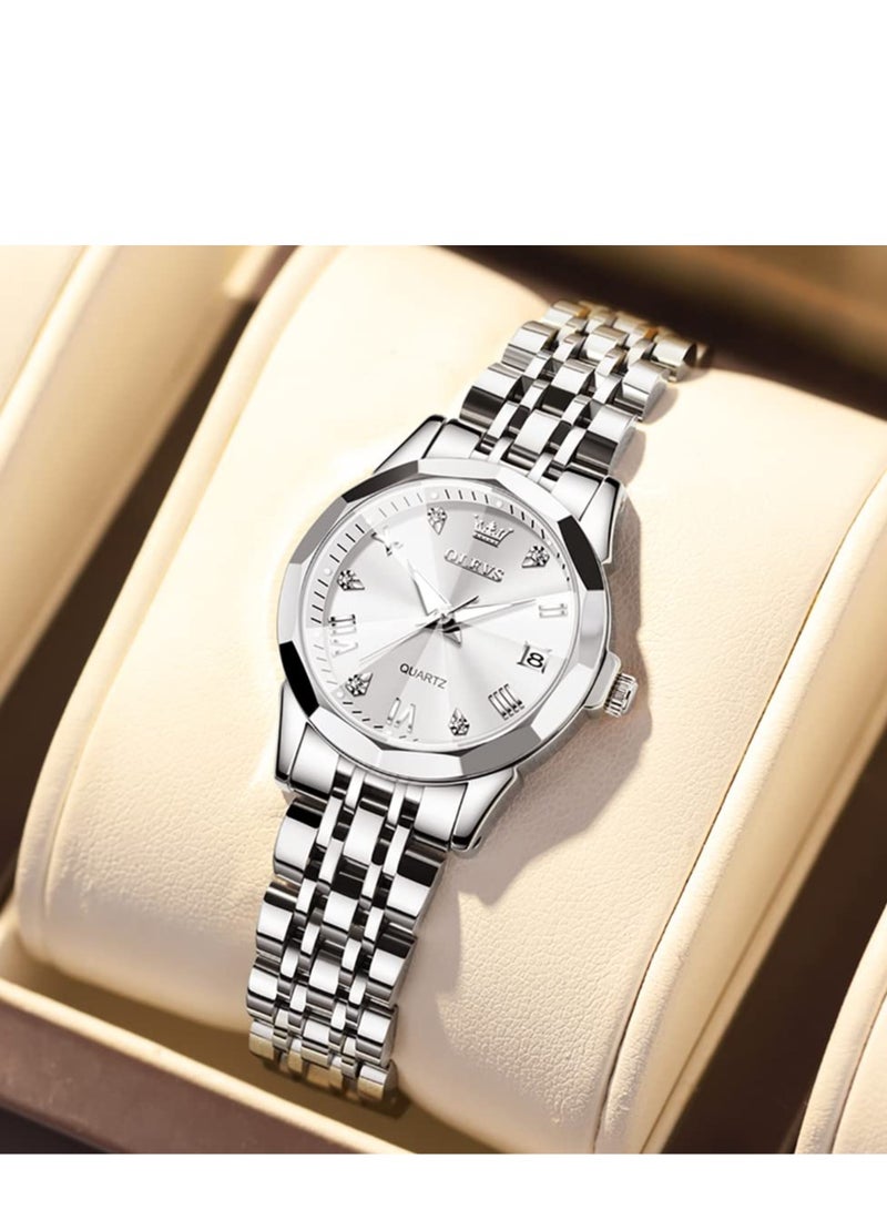 OLEVS Women's Watch Fashion Dress Diamond Women's Watch Analog Quartz Stainless Steel Waterproof Luminous Date Two-tone Watch - Image 1