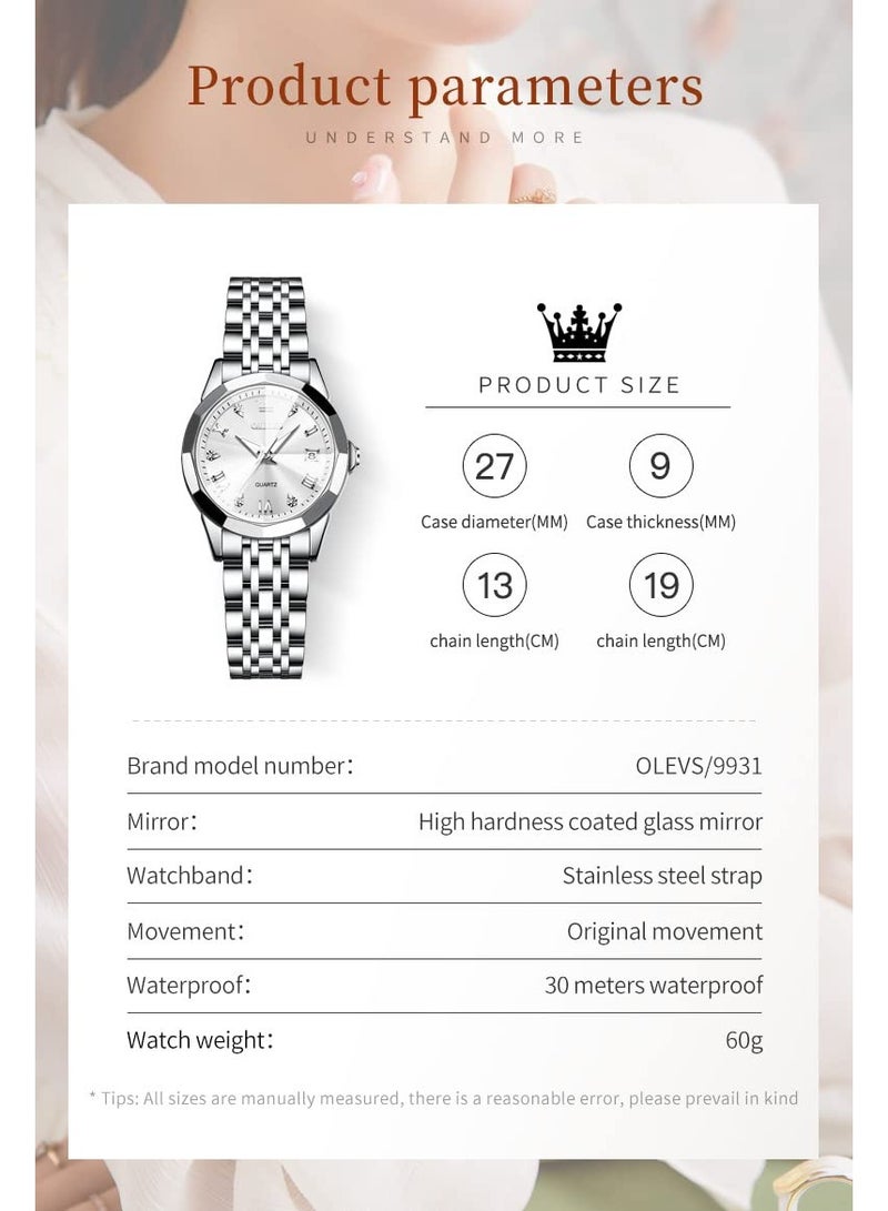 OLEVS Women's Watch Fashion Dress Diamond Women's Watch Analog Quartz Stainless Steel Waterproof Luminous Date Two-tone Watch - Image 4