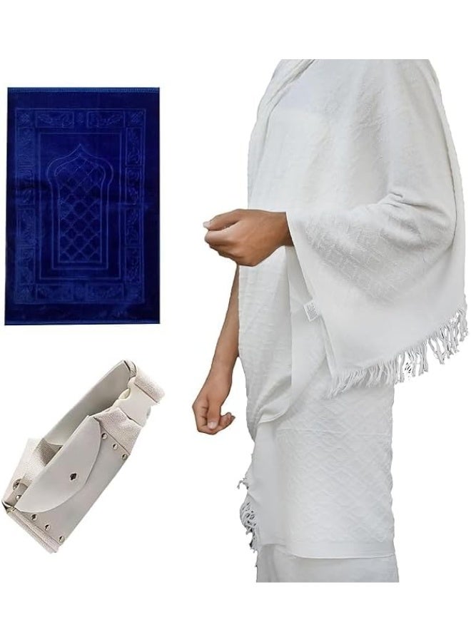 3 pcs set Men Clothing Hajj Umrah Ahram Ehram 100% Super Soft Non Allergic Cotton New Dry Fast Microfiber Woven Technology, WaterProof ahram's Belt, prayer mat. - Image 1