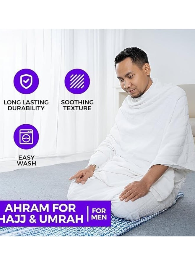 3 pcs set Men Clothing Hajj Umrah Ahram Ehram 100% Super Soft Non Allergic Cotton New Dry Fast Microfiber Woven Technology, WaterProof ahram's Belt, prayer mat. - Image 2