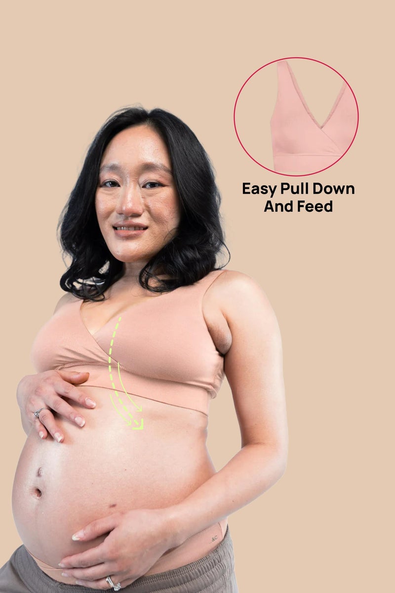 Circus &Circus Maternity Bra | Nursing Bra for Women | Pull Down Feeding Bra | Non Padded Bra for Women Slip On | Tencel Micromodal | Tropical Nude, L - Image 3
