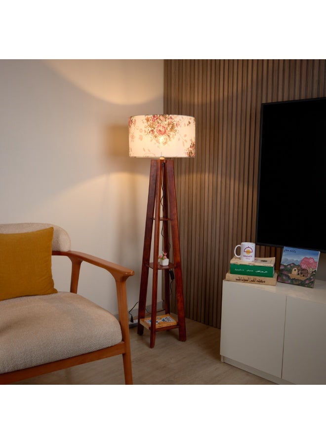 نجفة شوب لمبادير مودرن قاعدة خشب طبيعي وشابوه قماش بنقشة ورود | تصميم أنيق يضفي لمسة من الرومانسية من نجفة شوب50*40*130 - Image 1