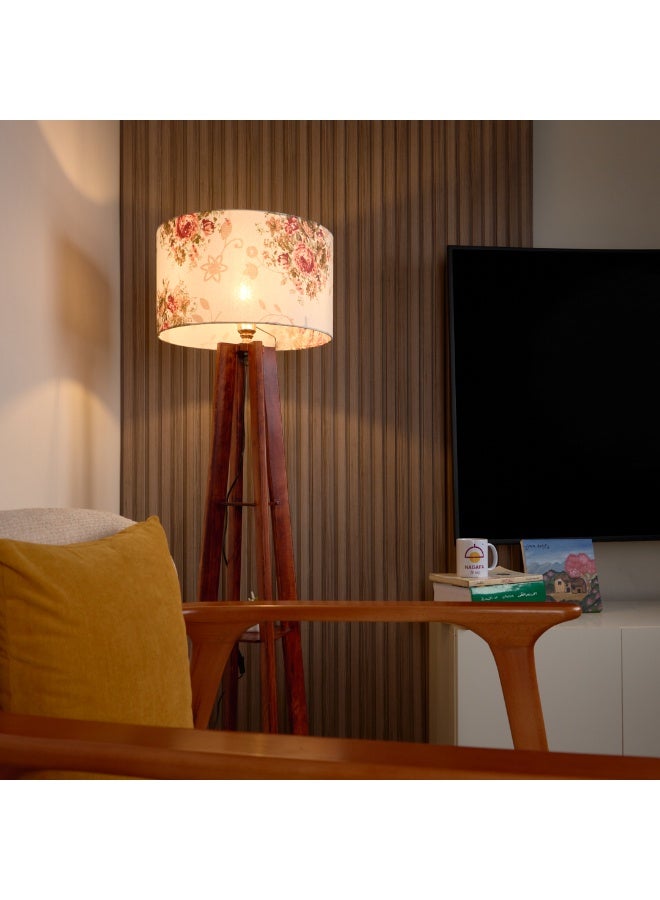 نجفة شوب لمبادير مودرن قاعدة خشب طبيعي وشابوه قماش بنقشة ورود | تصميم أنيق يضفي لمسة من الرومانسية من نجفة شوب50*40*130 - Image 2