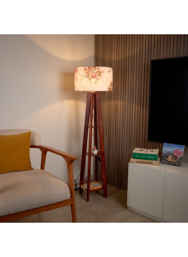 نجفة شوب لمبادير مودرن قاعدة خشب طبيعي وشابوه قماش بنقشة ورود | تصميم أنيق يضفي لمسة من الرومانسية من نجفة شوب50*40*130 - Image 3