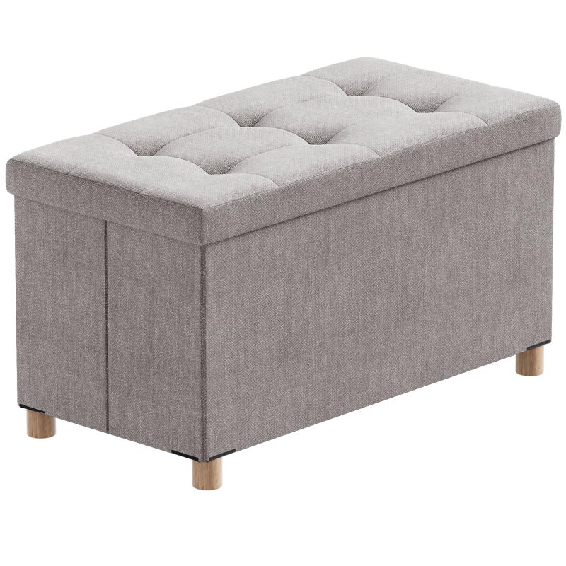 BRIAN  DANY Ottoman Storage Box with 4 Wood Legs Linen Storage Ottoman for Living Room Light Gray 76 x 38 x 38 cm