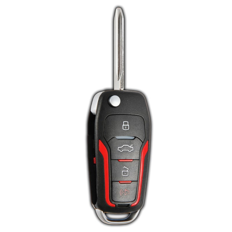KeylessOption Key Fob Replacement for 2000 2001 2002 2003 2004 2005 2006 2007 2008 2009 2010 2011 2012 2013 2014 2015 2016 2017 2018 2019 Ford Lincoln Mercury Mazda Remote 4Button Flip