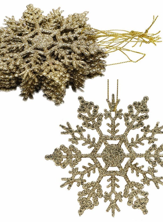 Christmas Concepts ® Pack of 12-10cm Glitter Snowflake Hanging Decorations - Christmas Decorations (Gold) - Image 1