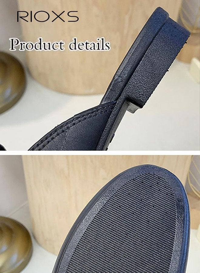 ريوكس حذاء نسائي مسطح بإبزيم مسطح، صندل مغلق من الأمام مغلق من الأمام مريح عصري، حذاء مسطح بدون ظهر، حذاء مسطح بدون كعب، صندل عصري بنعل مرن غير قابل للانزلاق، سهل الارتداء والخلع - Image 3