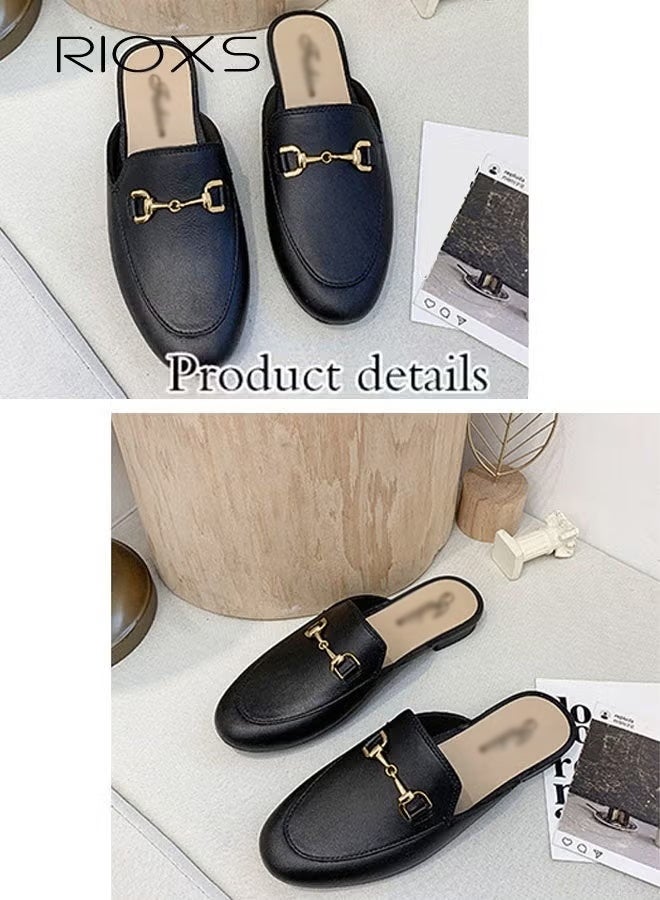 ريوكس حذاء نسائي مسطح بإبزيم مسطح، صندل مغلق من الأمام مغلق من الأمام مريح عصري، حذاء مسطح بدون ظهر، حذاء مسطح بدون كعب، صندل عصري بنعل مرن غير قابل للانزلاق، سهل الارتداء والخلع - Image 5